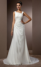  Sheath/Column Straps Court Train Chiffon Wedding Dress