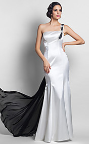 trompette / sirène une mousseline de soie satin stretch robe de soirée-parole longueur épaule