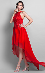 Sheath/Column High Neck  Chiffon Lace Evening  Dress