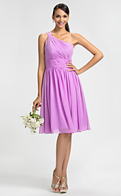 Sheath/Column One Shoulder Knee-length Chiffon Bridesmaid Dress