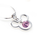 Fashion Mickey Head Purple Cubic Zirconia Pendant - Sterling Silver Necklace 9852 (SZY751)
