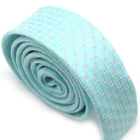 Light Blue Narrow Gingham Check Tie With Red Dots(QRJ033) (Start From 3 Units)Free Shipping