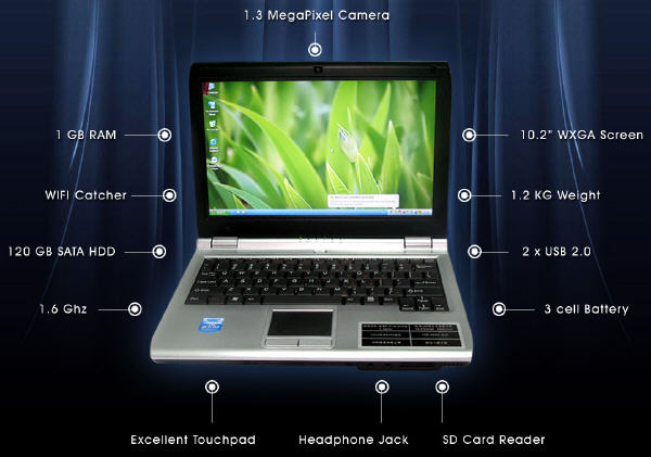 Hot Eee PC with 1.6G CPU/1GB RAM/160GB SATA HDD/10.2