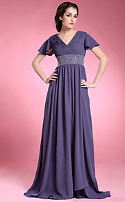 Sheath/ Column V-neck Floor-length Chiffon Matte Satin Mother of the Bride Dress