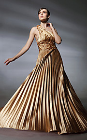 A-line One Shoulder Sweep/ Brush Train Elastic Woven Satin Evening Dress