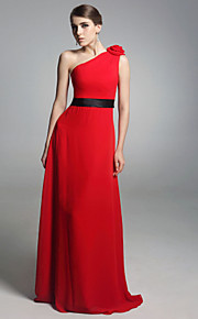 Chiffon Elastic Satin Column One Shoulder Floor-length Evening Dress inspired by Amy Poehler at Golden Globe