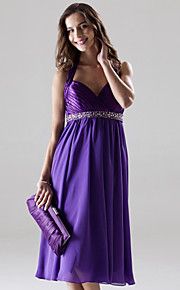 A-line Halter Knee-length Elastic Silk-like Satin Chiffon Bridesmaid/ Wedding Party/ Homecoming Dress