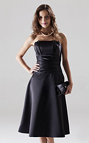 A-line Strapless Knee-length Satin Bridesmaid Dress