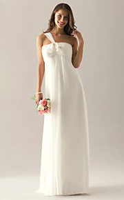 Empire One Shoulder Floor-length Chiffon Over Elastic Satin Bridesmaid/ Wedding Party Dress