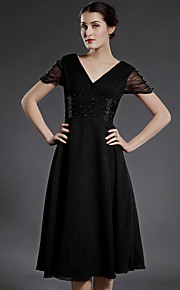 A-line V-neck Knee-length Chiffon Mother of the Bride Dress