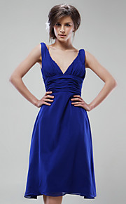 A-line V-neck Knee-length Chiffon Bridesmaid/ Wedding Party Dress