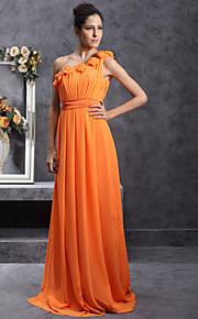 Sheath/ Column One Shoulder Floor-Length Chiffon Over Elastic Satin Bridesmaid/ Wedding Party Dress