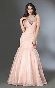 Trumpet/ Mermaid Sweetheart Floor-length Satin Organza Sequined Evening Dress