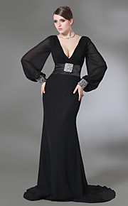 Trumpet/ Mermaid V-neck Court Train Chiffon Over Elastic Satin Evening Dress