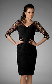 Sheath/ Column V-neck Knee-length Chiffon Lace Mother of the Bride Dress