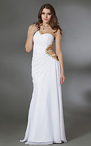 Sheath/ Column One Shoulder Floor-length Chiffon Over Elastic Satin Evening Dress