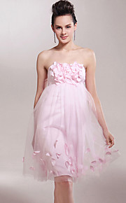 Empire Strapless Knee-length Tulle Over Satin Bridesmaid/ Wedding Party Dress