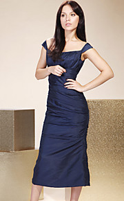 Sheath/ Column Off-the-shoulder Tea-length Taffeta Bridesmaid/ Wedding Party Dress