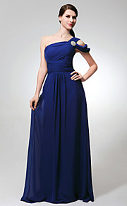 Sheath/ Column One Shoulder Floor-length Chiffon Elastic Woven Satin Bridesmaid Dress