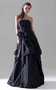 A-line Strapless Floor-length Taffeta Bridesmaid/ Wedding Party Dress