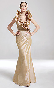 Trumpet/ Column V-neck Floor-length Taffeta Evening/ Prom Dress