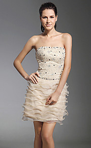 Sheath/ Column Strapless Short/ Mini  Satin Lace Cocktail Dress