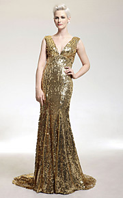 Sequined Trumpet/ Mermaid V-neck Sweep/ Brush Train Evening Dress inspired by Kellie Pickler