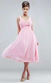 A-line V-neck Knee-length Chiffon Bridesmaid/ Wedding Party Dress