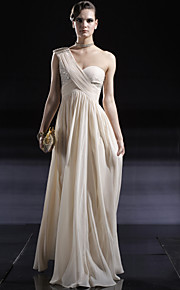 A-line One Shoulder Floor-length Chiffon Satin With Beading Evening/ Prom Dress