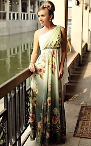 Sheath/ Column One Shoulder Floor-length Chiffon Elastic Silk-like Satin Evening/ Prom Dress