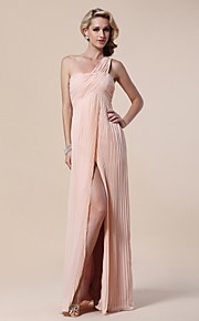 Sheath/ Column One Shoulder Floor-length Chiffon Elastic Woven Satin Evening Dress