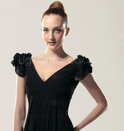 Chiffon Sheath/ Column V-neck Short Sleeve Floor-length Evening Dress