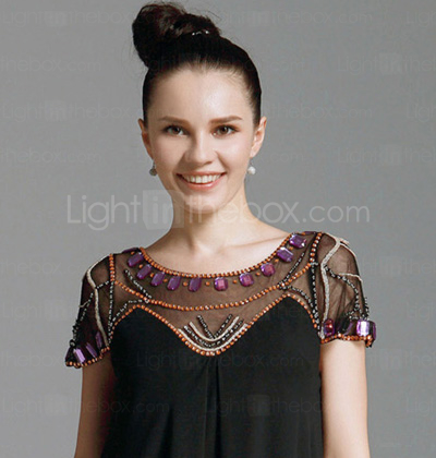 Chiffon Elastic Silk-like Satin Sheath Scoop Knee-length Cocktail Dress