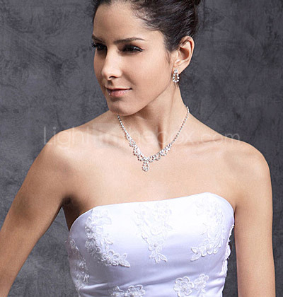 A-line Strapless Floor-length Satin Wedding Dress