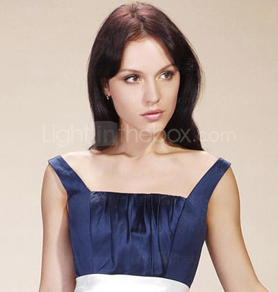 A-line Straps Tea-length Satin Bridesmaid/ Wedding Party Dress