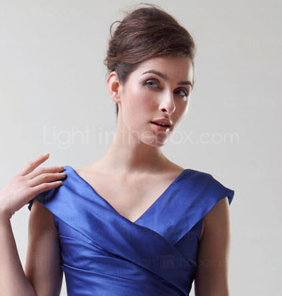 A-line Princess V-neck Floor-length Satin Bridesmaid/ Wedding Party Dress