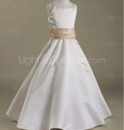 A-line Spaghetti Straps Floor-length Satin Flower Girl Dress
