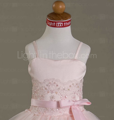 Shipping Flowers Internationally on Ball Gown Spaghetti Straps Floor Length Satin Tulle Flower Girl Dress