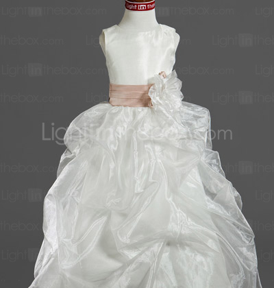 Ball Gown Scoop Tea-length Satin Organza Flower Girl Dress Ball Gown Scoop Tea-length Satin Organza Flower Girl Dress