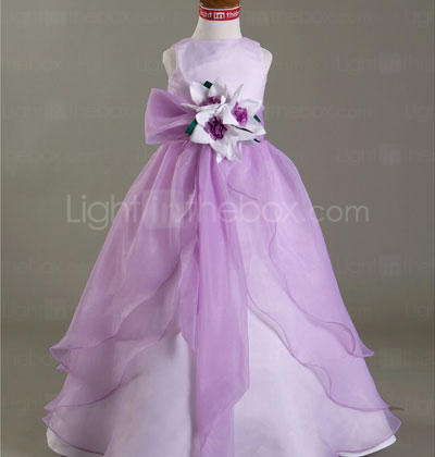 A-line Scoop Floor-length Satin Organza Flower Girl Dress 
