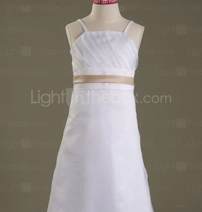 A-line Spaghetti Straps Tea-length Satin Organza Junior Bridesmaid Dress A-line Spaghetti Straps Tea-length Satin Organza Junior Bridesmaid Dress