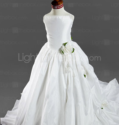 Ball Gown Spaghetti Straps Court Train Taffeta Satin Flower Girl Dresses / First Communion Dresses Ball Gown Spaghetti Straps Court Train Taffeta Satin Flower Girl Dresses / First Communion Dresses