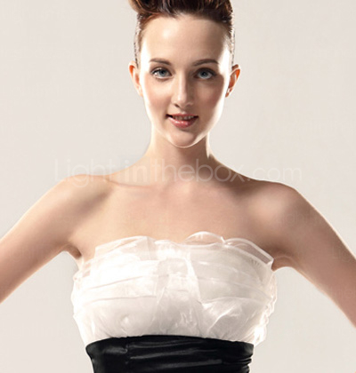 Sheath/ Column Strapless Knee-length Organza And Stretch Satin Cocktail Dress Sheath/ Column Strapless Knee-length Organza And Stretch Satin Cocktail Dress