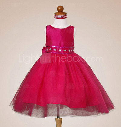 Ball Gown Bateau  Knee-length  Taffeta  Tulle  Flower Girl Dress