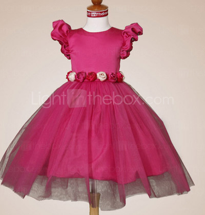 Ball Gown Jewel Knee-length Puff Balloon Satin Tulle Flower Girl Dress Ball Gown Jewel Knee-length Puff Balloon Satin Tulle Flower Girl Dress