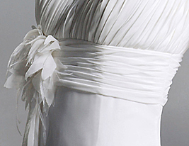 Sheath/ Column One Shoulder Court Train Chiffon Over Satin Wedding Dress with 3D Flowers