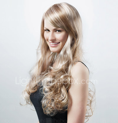 Capless extra langen synthetischen Goldblond mit Licht blonde lockige Haare Perücke