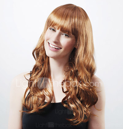Capless Long High Quality Synthetic Nature Look Honey Brown Curly Hair Wig