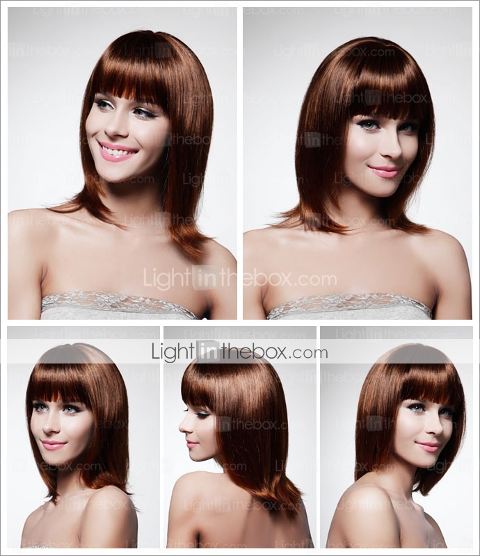 capless longueur moyenne de haute qualité synthétique brun chocolat Bob perruque de cheveux de style