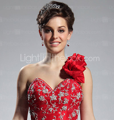 Ball Gown One Shoulder Floor-length Taffeta And Tulle Evening/ Prom Dress